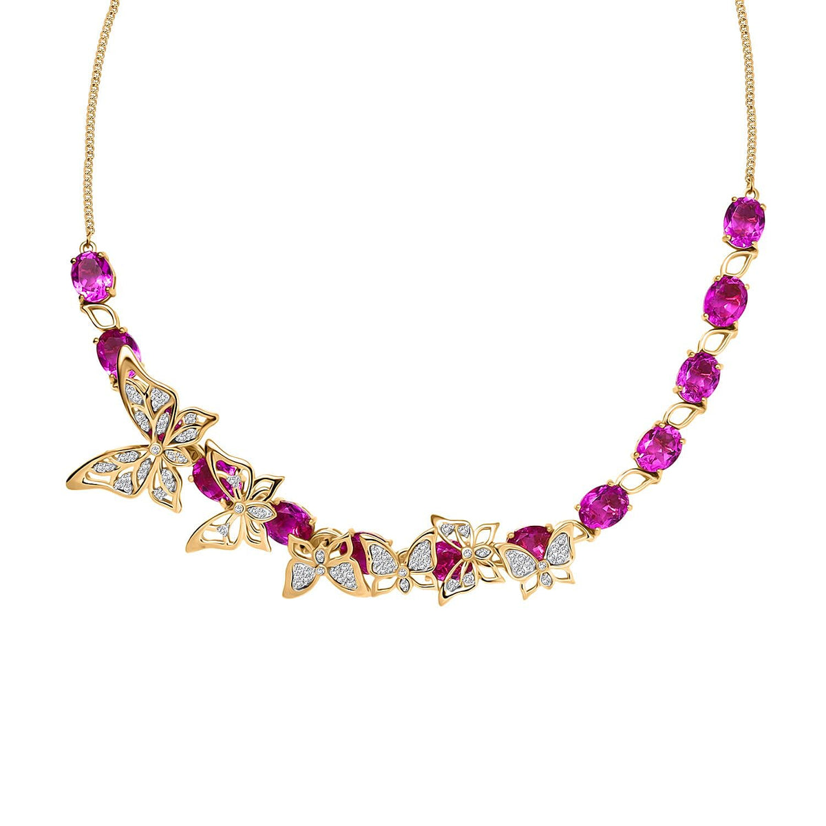 GP Italian Garden Collection - Radiant Orchid Quartz, White Zircon Necklace (Size - 20) with Lobster Clasp in 18K Vermeil Yellow Gold Over Sterling Silver 29.00 Ct. 8211996 0
