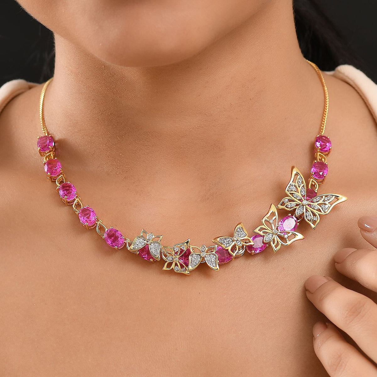 GP Italian Garden Collection - Radiant Orchid Quartz, White Zircon Necklace (Size - 20) with Lobster Clasp in 18K Vermeil Yellow Gold Over Sterling Silver 29.00 Ct. 8211996 4