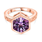 GP Rose De France Amethyst, Blue Sapphire & White Zircon  Solitaire Ring in 18K Vermeil Rose Gold Plated Sterling Silver 4.23 Ct