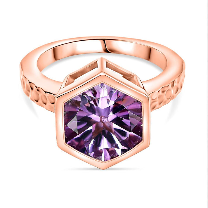 GP Collection Rose De France Amethyst, White Zircon Solitaire Ring in 18K Vermeil Rose Gold Plated Sterling Silver 4.23 Ct. 8018794 1