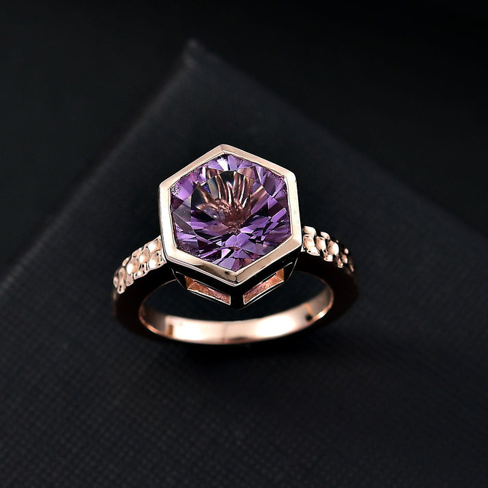 GP Collection Rose De France Amethyst, White Zircon Solitaire Ring in 18K Vermeil Rose Gold Plated Sterling Silver 4.23 Ct. 8018794 2