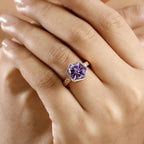 GP Rose De France Amethyst, Blue Sapphire & White Zircon  Solitaire Ring in 18K Vermeil Rose Gold Plated Sterling Silver 4.23 Ct