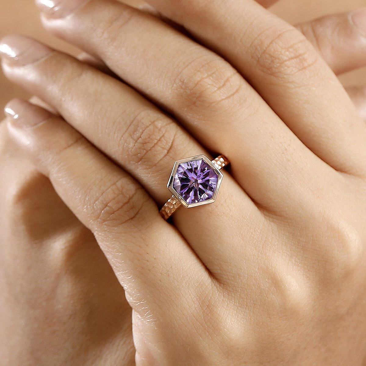 GP Collection Rose De France Amethyst, White Zircon Solitaire Ring in 18K Vermeil Rose Gold Plated Sterling Silver 4.23 Ct. 8018794 3