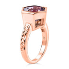 GP Rose De France Amethyst, Blue Sapphire & White Zircon  Solitaire Ring in 18K Vermeil Rose Gold Plated Sterling Silver 4.23 Ct