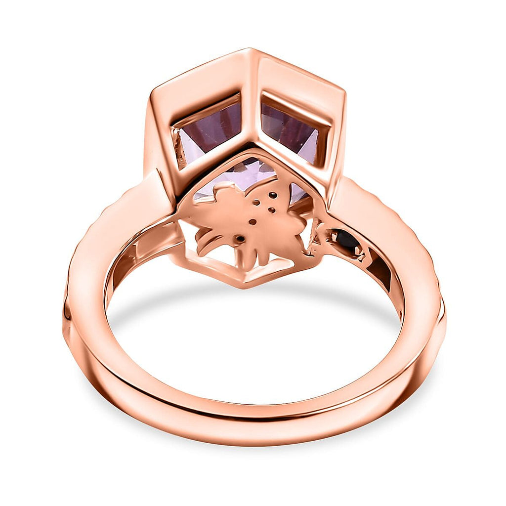 GP Rose De France Amethyst, Blue Sapphire & White Zircon  Solitaire Ring in 18K Vermeil Rose Gold Plated Sterling Silver 4.23 Ct