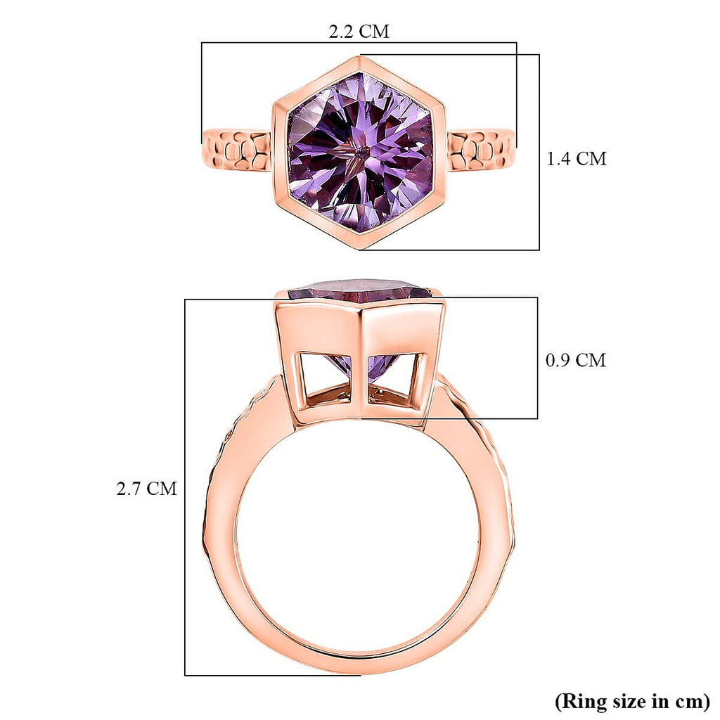 GP Rose De France Amethyst, Blue Sapphire & White Zircon  Solitaire Ring in 18K Vermeil Rose Gold Plated Sterling Silver 4.23 Ct