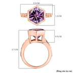 GP Rose De France Amethyst, Blue Sapphire & White Zircon  Solitaire Ring in 18K Vermeil Rose Gold Plated Sterling Silver 4.23 Ct