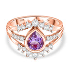 GP Royal Art Deco Collection - Rose De Morocco, Blue Sapphire & White Zircon Ring in 18K Vermeil Rose Gold Plated Sterling Silver 1.87 Ct.