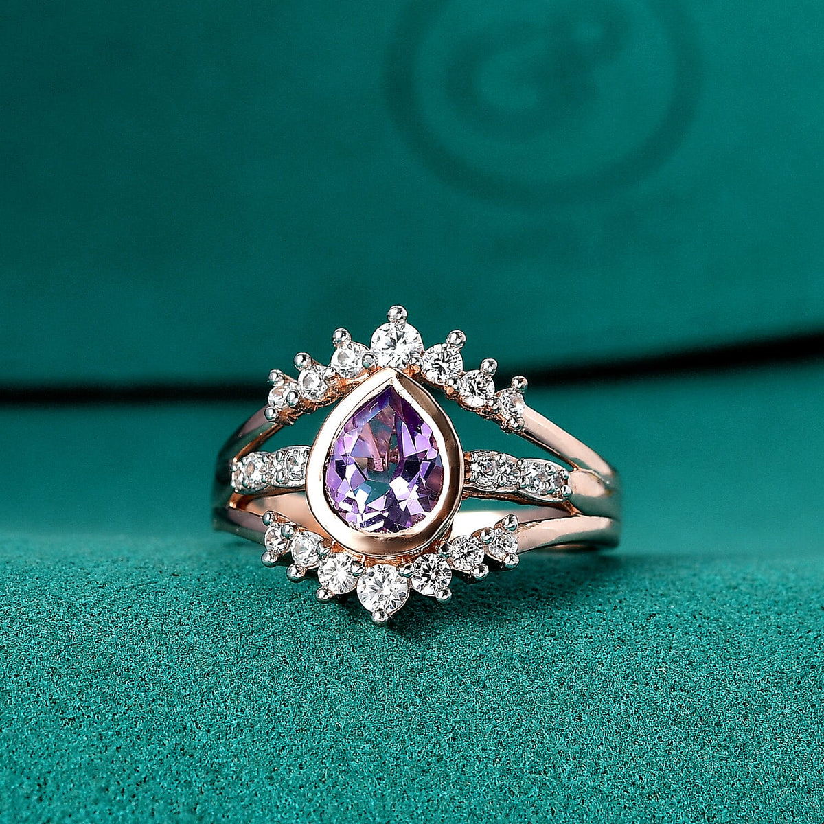 GP Royal Art Deco Collection - Rose De Morocco, White Zircon Ring in 18K Vermeil Rose Gold Plated Sterling Silver 1.87 Ct. 8102968 2