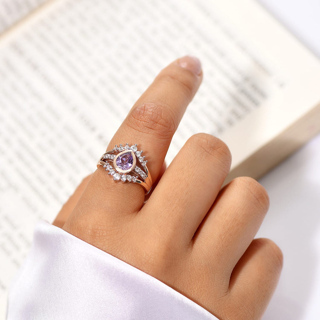 GP Royal Art Deco Collection - Rose De Morocco, Blue Sapphire & White Zircon Ring in 18K Vermeil Rose Gold Plated Sterling Silver 1.87 Ct.