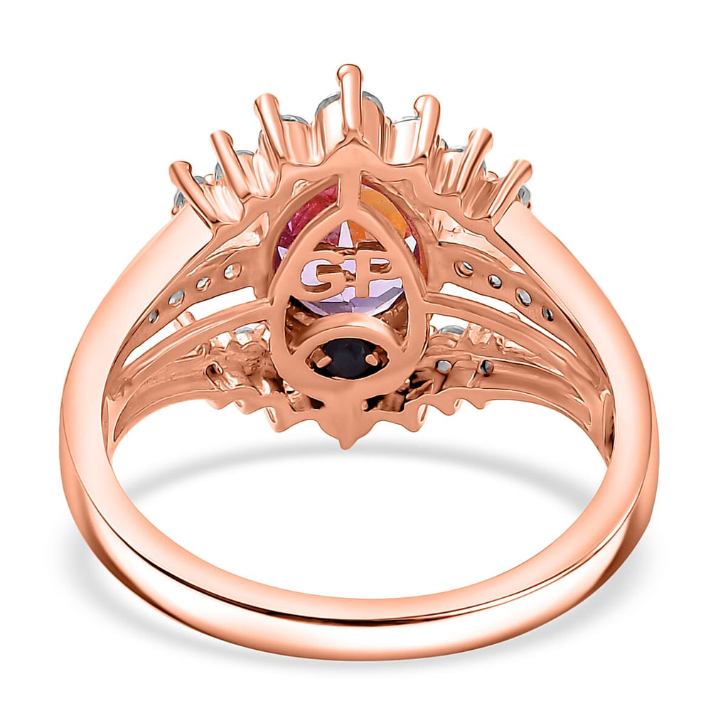 GP Royal Art Deco Collection - Rose De Morocco, Blue Sapphire & White Zircon Ring in 18K Vermeil Rose Gold Plated Sterling Silver 1.87 Ct.