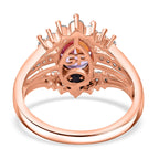 GP Royal Art Deco Collection - Rose De Morocco, Blue Sapphire & White Zircon Ring in 18K Vermeil Rose Gold Plated Sterling Silver 1.87 Ct.