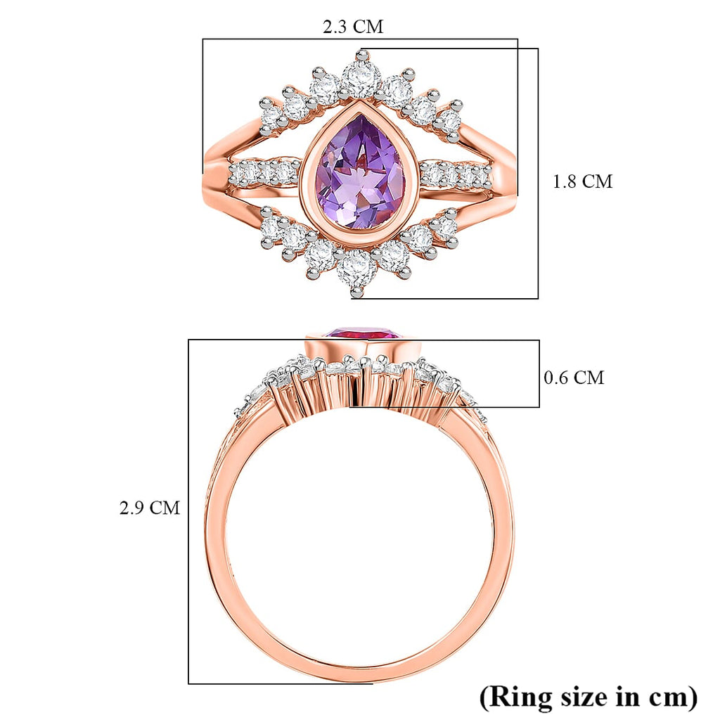 GP Royal Art Deco Collection - Rose De Morocco, Blue Sapphire & White Zircon Ring in 18K Vermeil Rose Gold Plated Sterling Silver 1.87 Ct.
