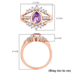 GP Royal Art Deco Collection - Rose De Morocco, Blue Sapphire & White Zircon Ring in 18K Vermeil Rose Gold Plated Sterling Silver 1.87 Ct.