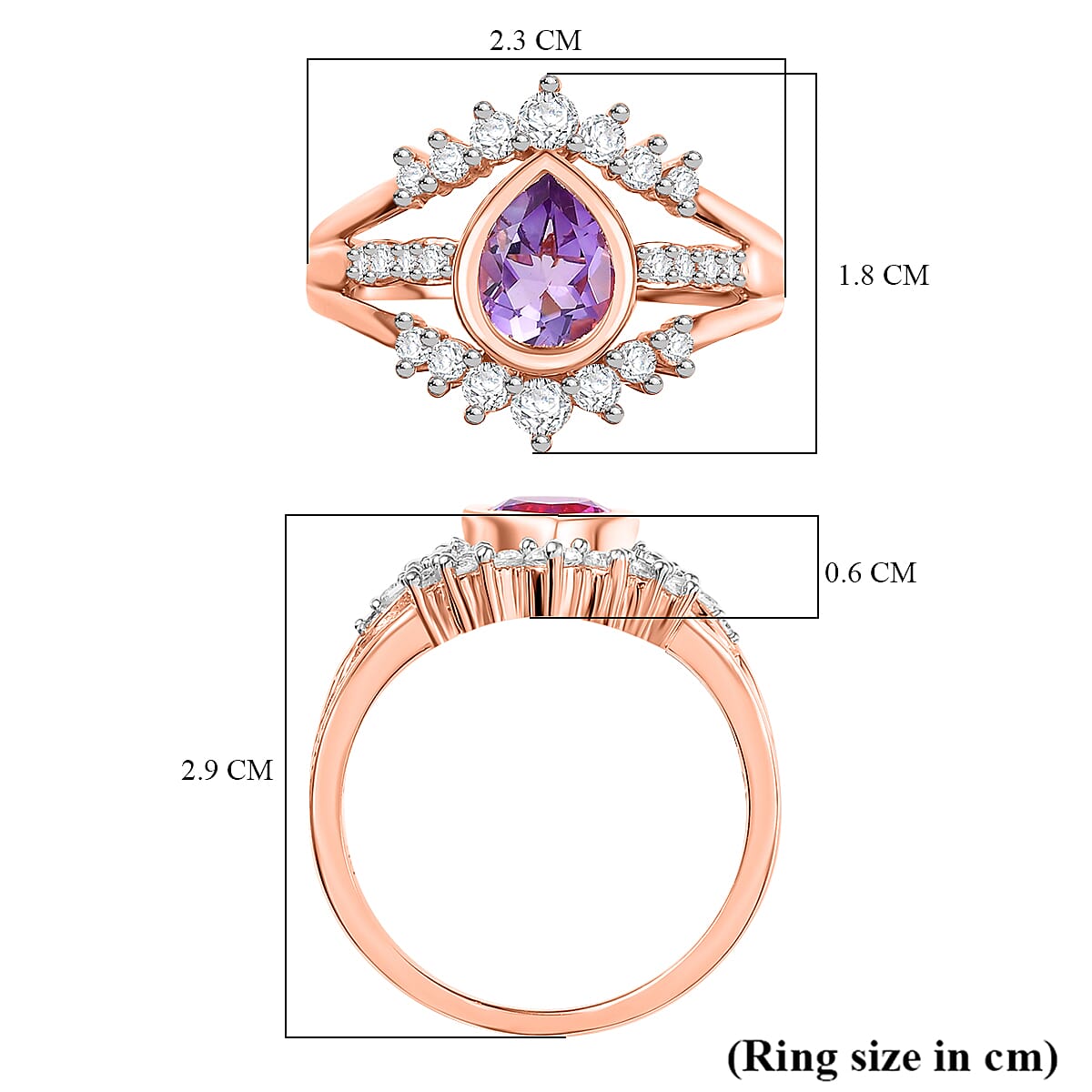 GP Royal Art Deco Collection - Rose De Morocco, White Zircon Ring in 18K Vermeil Rose Gold Plated Sterling Silver 1.87 Ct. 8102968 7