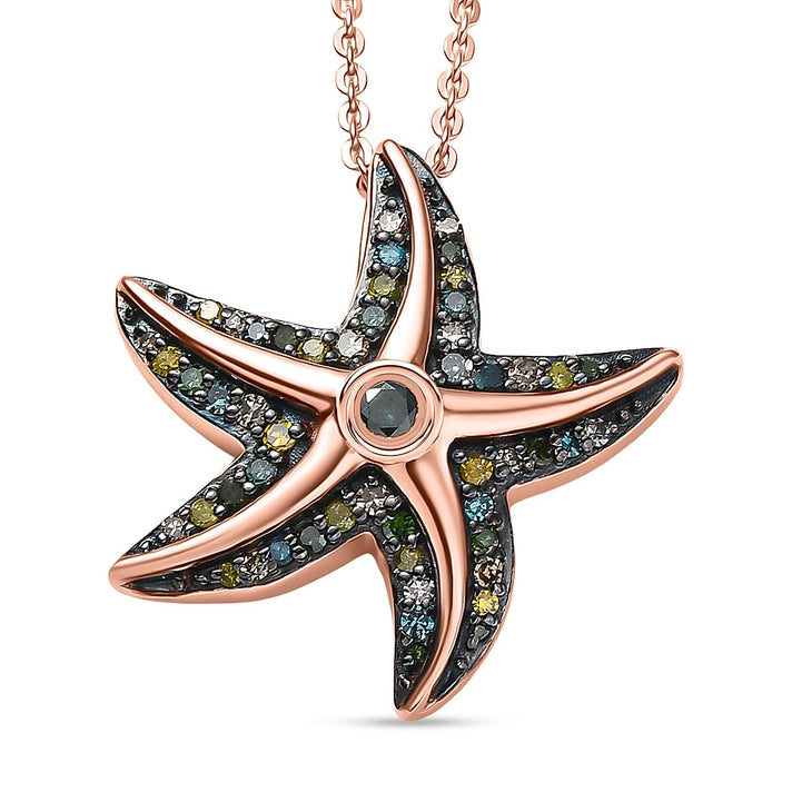 GP Sea life Collection- Blue Diamond, Green Diamond, Yellow Diamond and Champagne Diamond Star Fish Pendant with Chain (Size 20) in 18K Vermeil Rose Gold Sterling Silver 0.35 Ct. 4394620 1