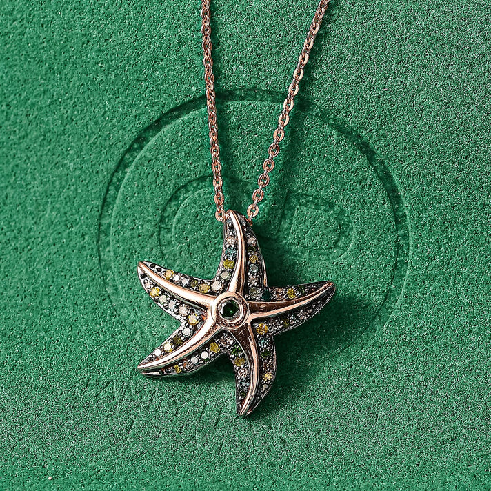 GP Sea life Collection- Blue Diamond, Green Diamond, Yellow Diamond and Champagne Diamond Star Fish Pendant with Chain (Size 20) in 18K Vermeil Rose Gold Sterling Silver 0.35 Ct. 4394620 2