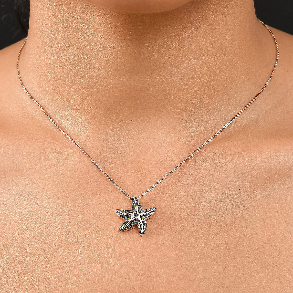 GP Sea life Collection- Blue Diamond, Green Diamond, Yellow Diamond and Champagne Diamond Star Fish Pendant with Chain (Size 20) in 18K Vermeil Rose Gold Sterling Silver 0.35 Ct. 4394620 3