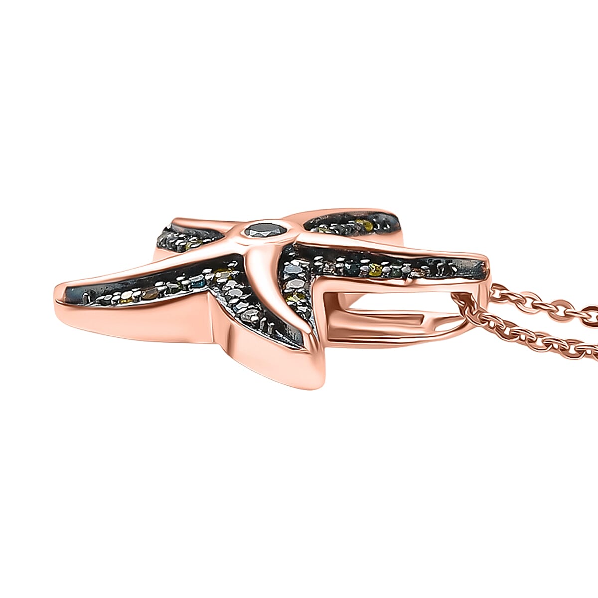 GP Sea life Collection- Blue Diamond, Green Diamond, Yellow Diamond and Champagne Diamond Star Fish Pendant with Chain (Size 20) in 18K Vermeil Rose Gold Sterling Silver 0.35 Ct. 4394620 5