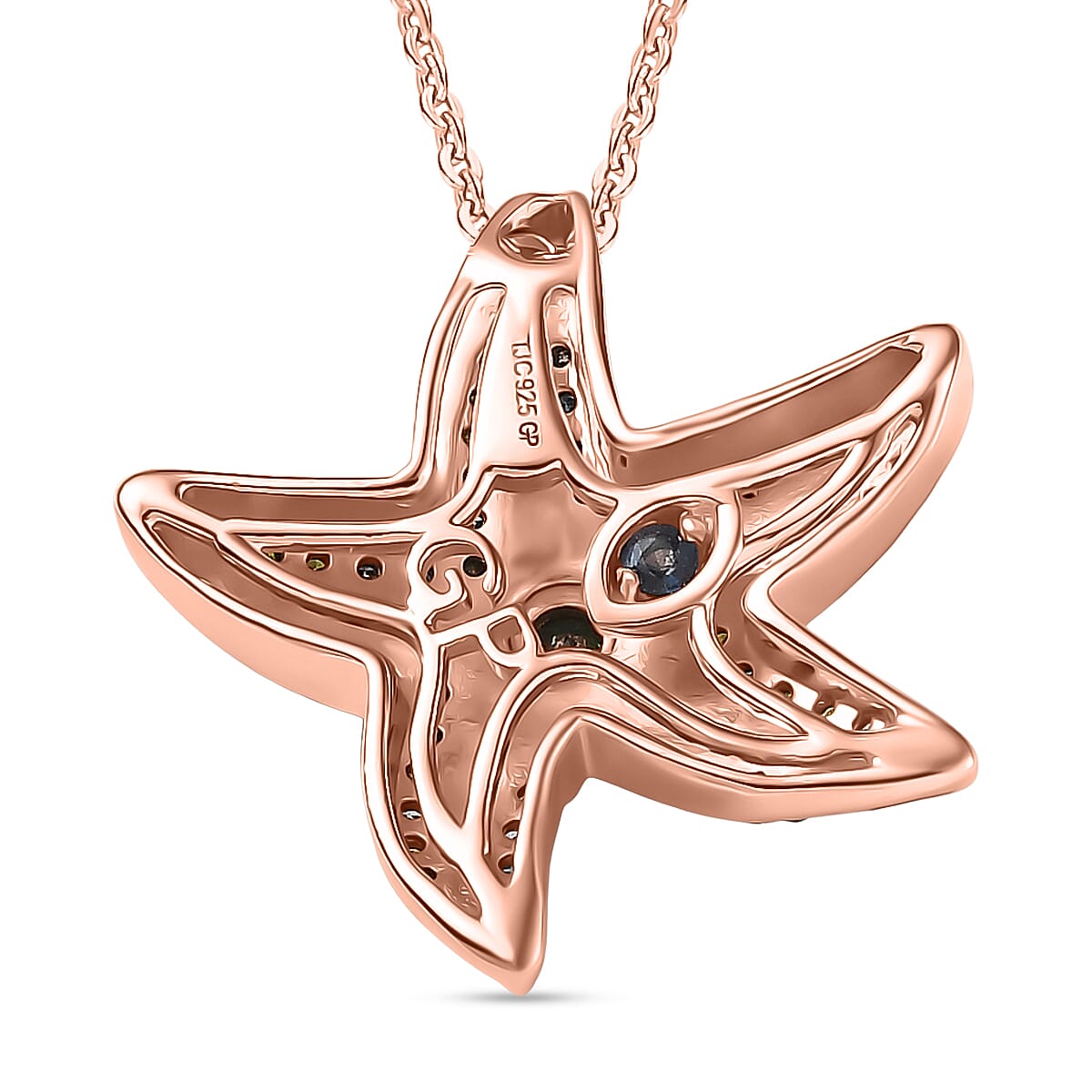 GP Sea life Collection- Blue Diamond, Green Diamond, Yellow Diamond and Champagne Diamond Star Fish Pendant with Chain (Size 20) in 18K Vermeil Rose Gold Sterling Silver 0.35 Ct. 4394620 6