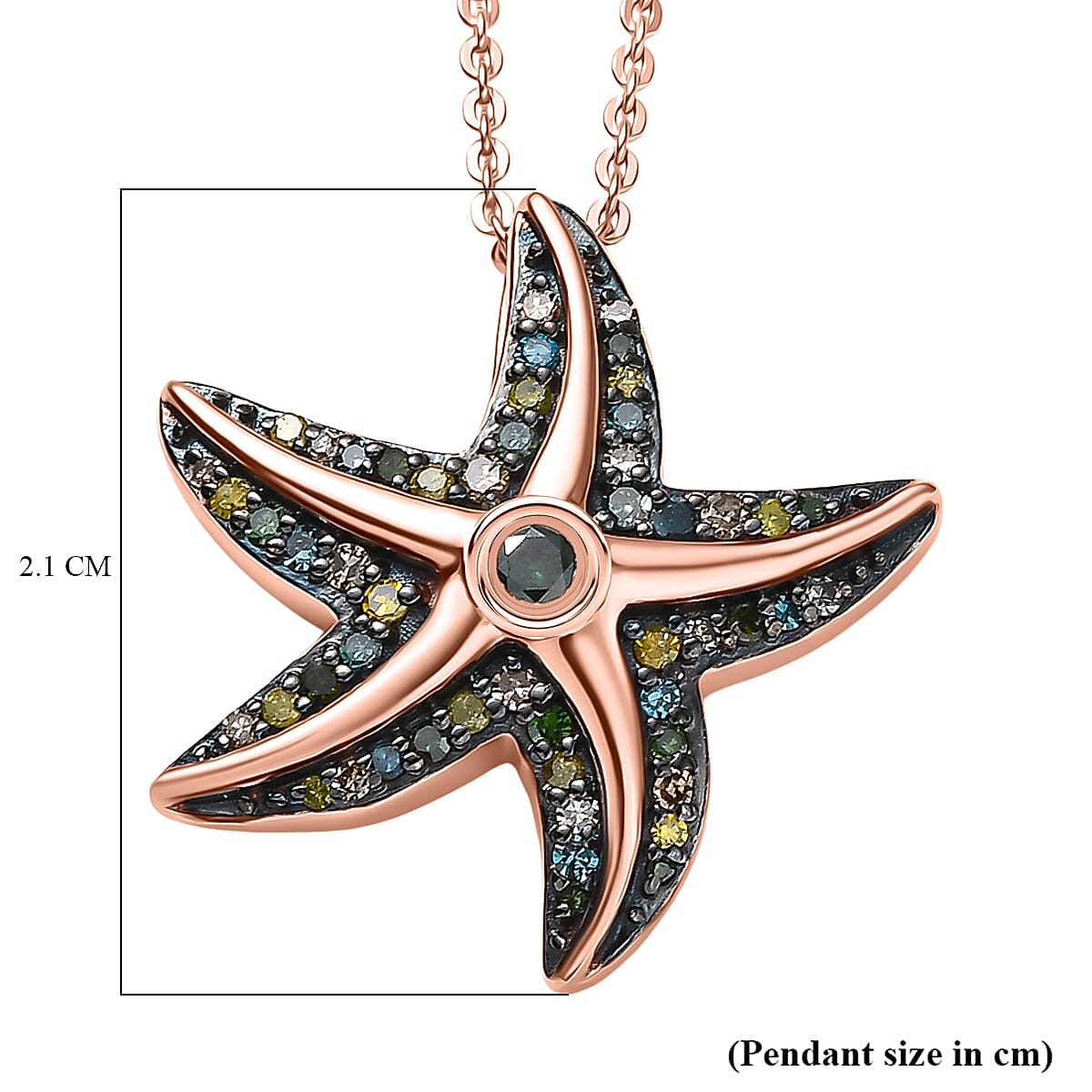 GP Sea life Collection- Blue Diamond, Green Diamond, Yellow Diamond and Champagne Diamond Star Fish Pendant with Chain (Size 20) in 18K Vermeil Rose Gold Sterling Silver 0.35 Ct. 4394620 8