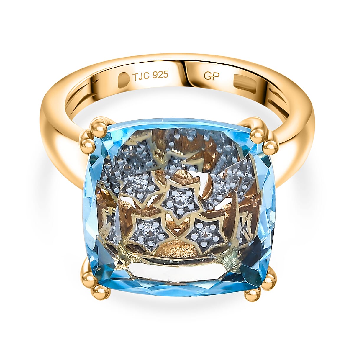 GP Celestial Collection Skyblue Topaz, Blue Sapphire &amp; White Zircon  Ring in 18K Vermeil Yellow Gold Plated Sterling Silver 8.91 Ct. 7971429 0