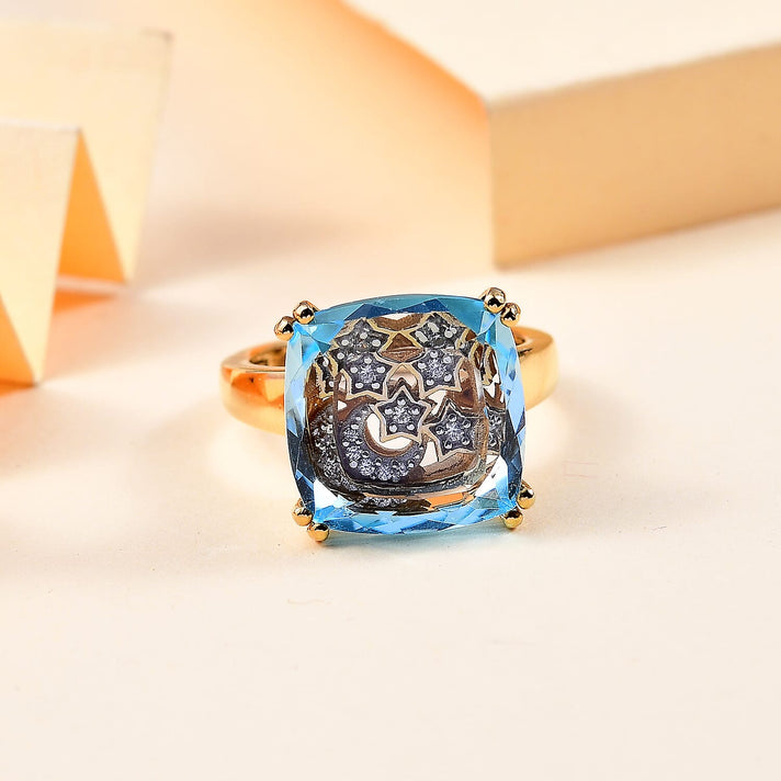 GP Celestial Collection Skyblue Topaz, Blue Sapphire &amp; White Zircon Ring in 18K Vermeil Yellow Gold Plated Sterling Silver 8.91 Ct. 7971429 2