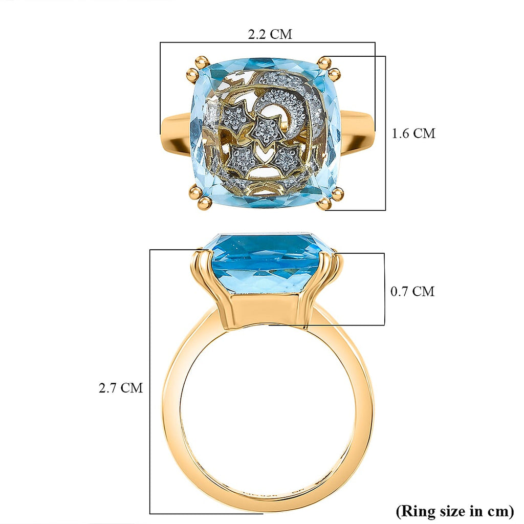 GP Celestial Collection Skyblue Topaz, Blue Sapphire & White Zircon  Ring in 18K Vermeil Yellow Gold Plated Sterling Silver 8.91 Ct.