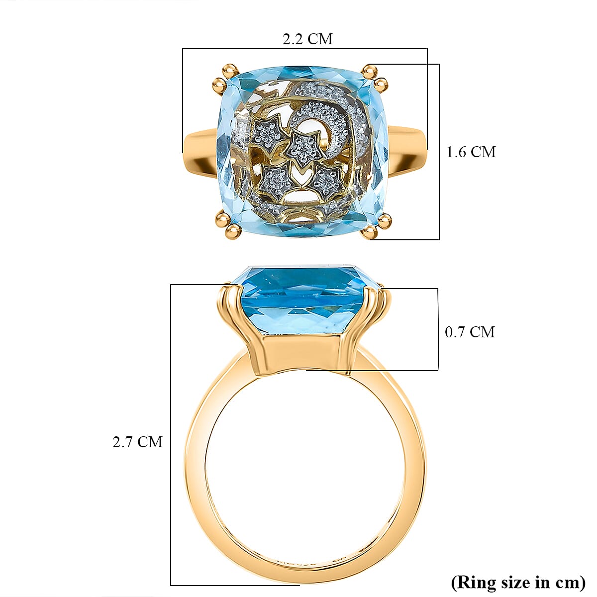 GP Celestial Collection Skyblue Topaz, Blue Sapphire &amp; White Zircon  Ring in 18K Vermeil Yellow Gold Plated Sterling Silver 8.91 Ct. 7971429 5