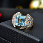 GP Art Deco Collection - Skyblue Topaz, Blue Sapphire & White Zircon Ring in 18K Vermeil Yellow Gold Plated Sterling Silver  6.97 Ct.