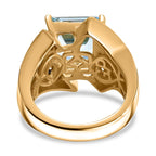 GP Art Deco Collection - Skyblue Topaz, Blue Sapphire & White Zircon Ring in 18K Vermeil Yellow Gold Plated Sterling Silver  6.97 Ct.
