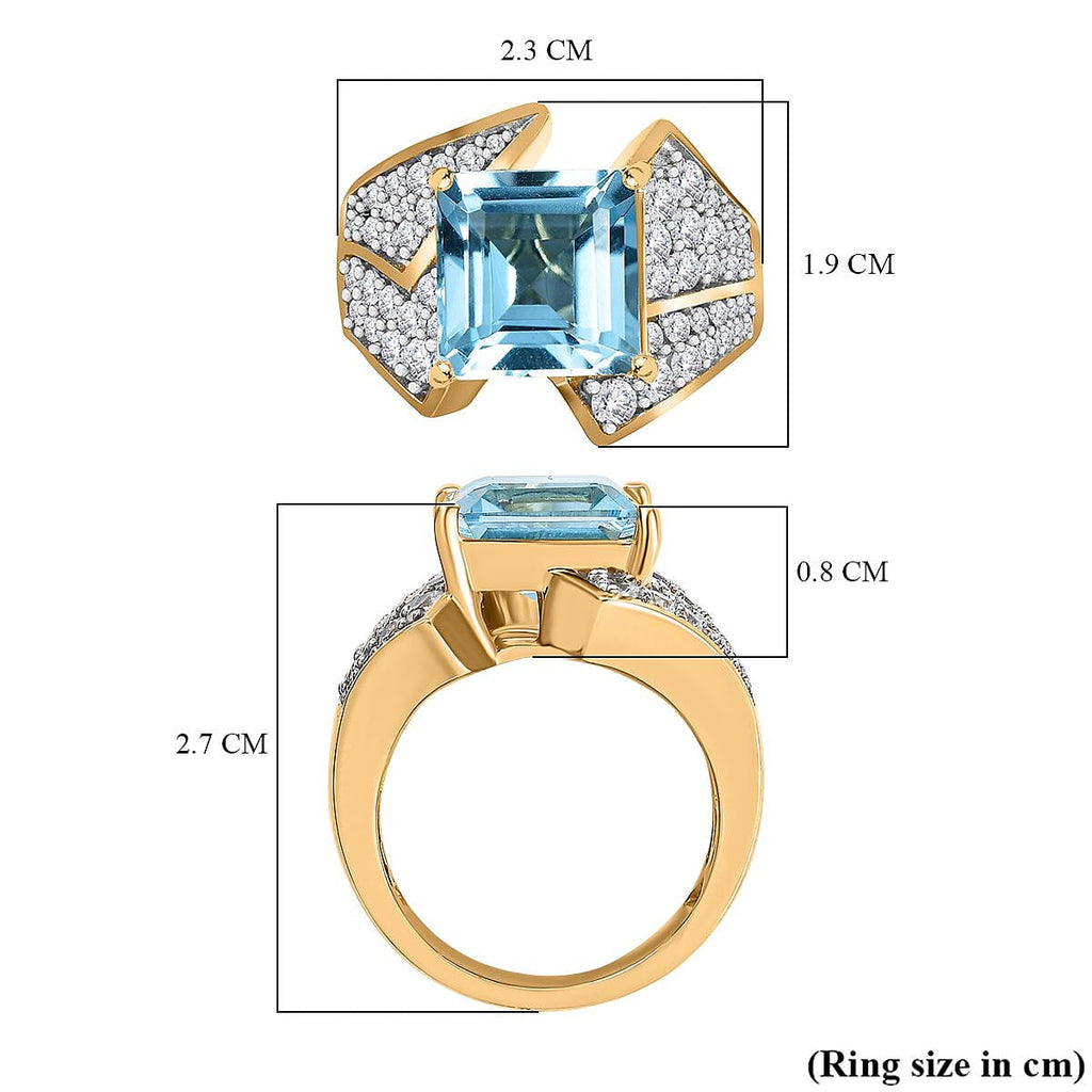 GP Art Deco Collection - Skyblue Topaz, Blue Sapphire & White Zircon Ring in 18K Vermeil Yellow Gold Plated Sterling Silver  6.97 Ct.