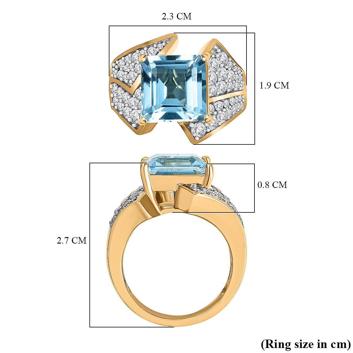 GP Art Deco Collection - Skyblue Topaz, Blue Sapphire and White Zircon Ring in 18K Vermeil Yellow Gold Plated Sterling Silver 6.97 Cts. 7990213 6