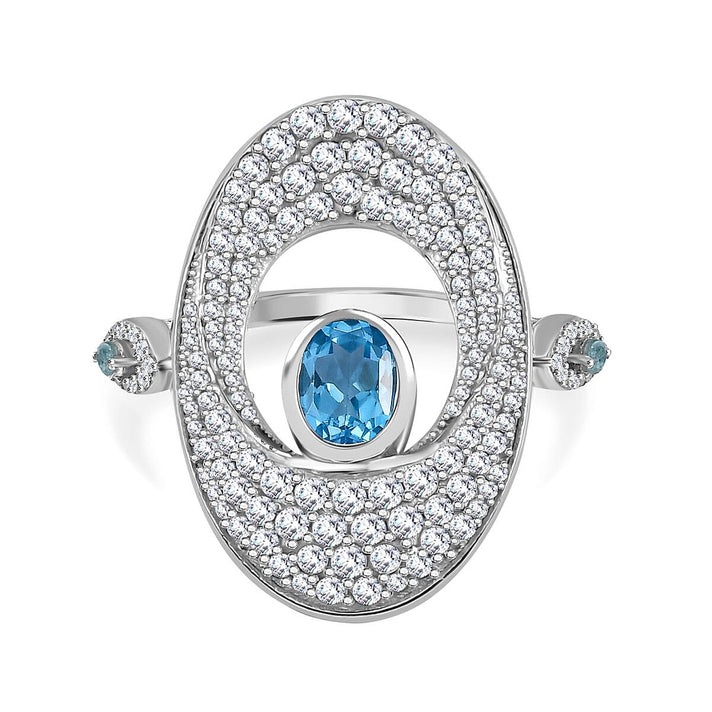 GP Collection - Swiss Blue Topaz, Blue Apatite and White Zircon Ring in Rhodium Overlay Sterling Silver 4.87 Ct. 7971061 1