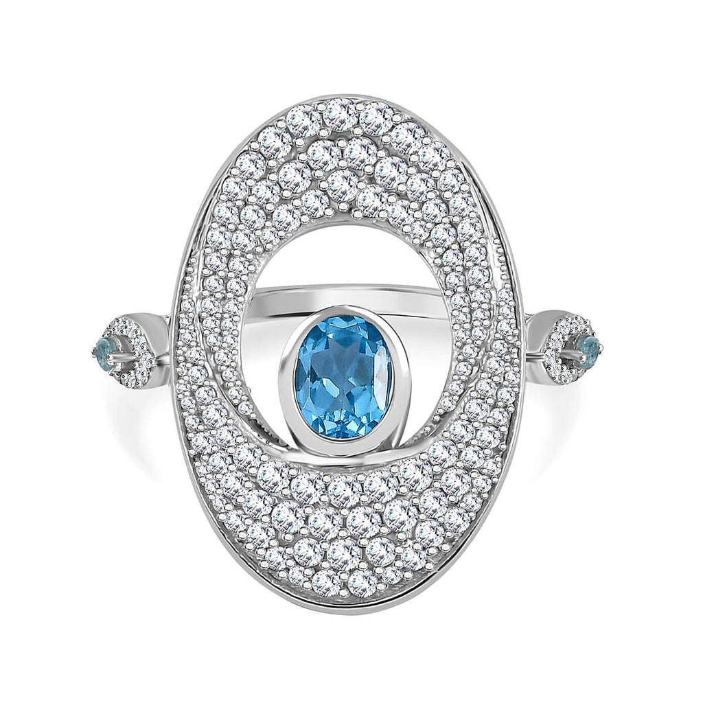 GP Celestial Collection - Swiss Blue Topaz, Blue Sapphire, Blue Apatite & White Zircon Ring in Rhodium Sterling Silver 4.87 Ct.
