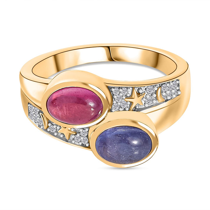 GP Celestial Dream Collection - Tanzanite, African Ruby and White Zircon Ring in 18K Vermeil Yellow Gold Over Sterling Silver 3.20 Ct. 7986713 1