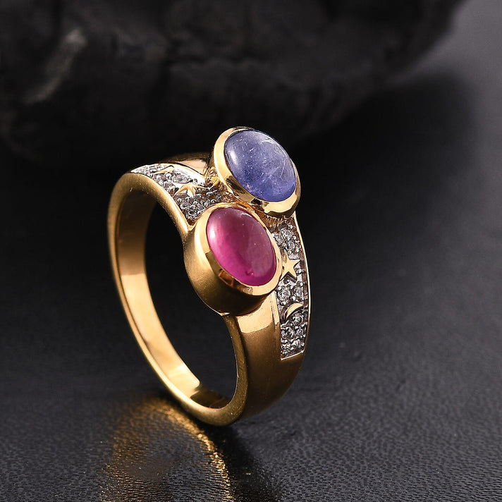 GP Celestial Dream Collection - Tanzanite, African Ruby and White Zircon Ring in 18K Vermeil Yellow Gold Over Sterling Silver 3.20 Ct. 7986713 2