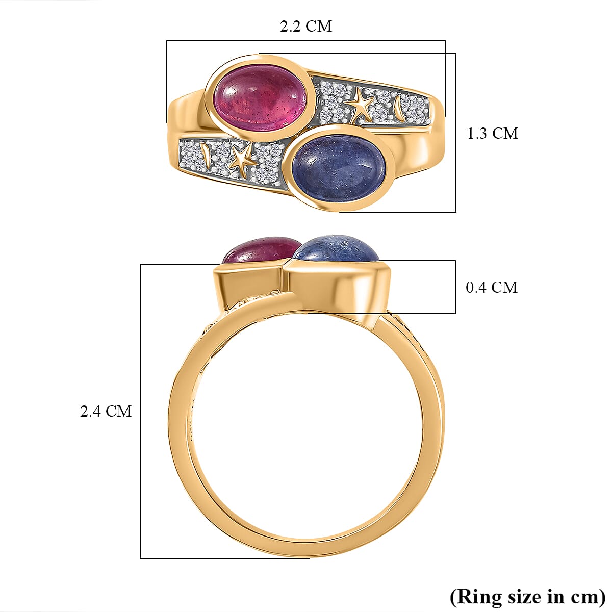 GP Celestial Dream Collection - Tanzanite, African Ruby and White Zircon Ring in 18K Vermeil Yellow Gold Over Sterling Silver 3.20 Ct. 7986713 6