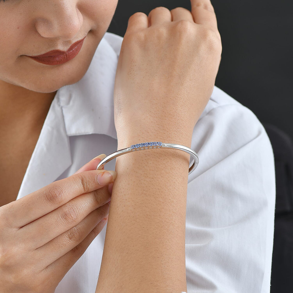 GP Celestial Dream Collection - Tanzanite &amp; Blue Sapphire Full Bangle (Size 7.5) in Rhodium Overlay Sterling Silver, Silver Wt. 11.63 Gms. 8320915 4
