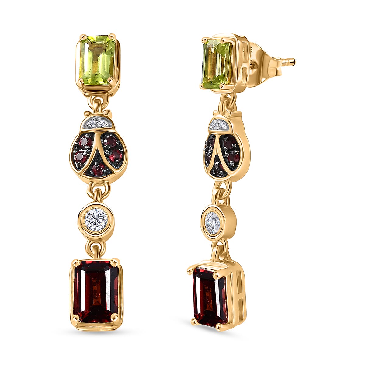 GP Trionfo Collection - Peridot, Red Garnet, Blue Sapphire &amp; White Zircon Dangling Earring with Push Back in 18K Vermeil Yellow Gold Plated Sterling Silver 4.28 Ct. 8295607 0