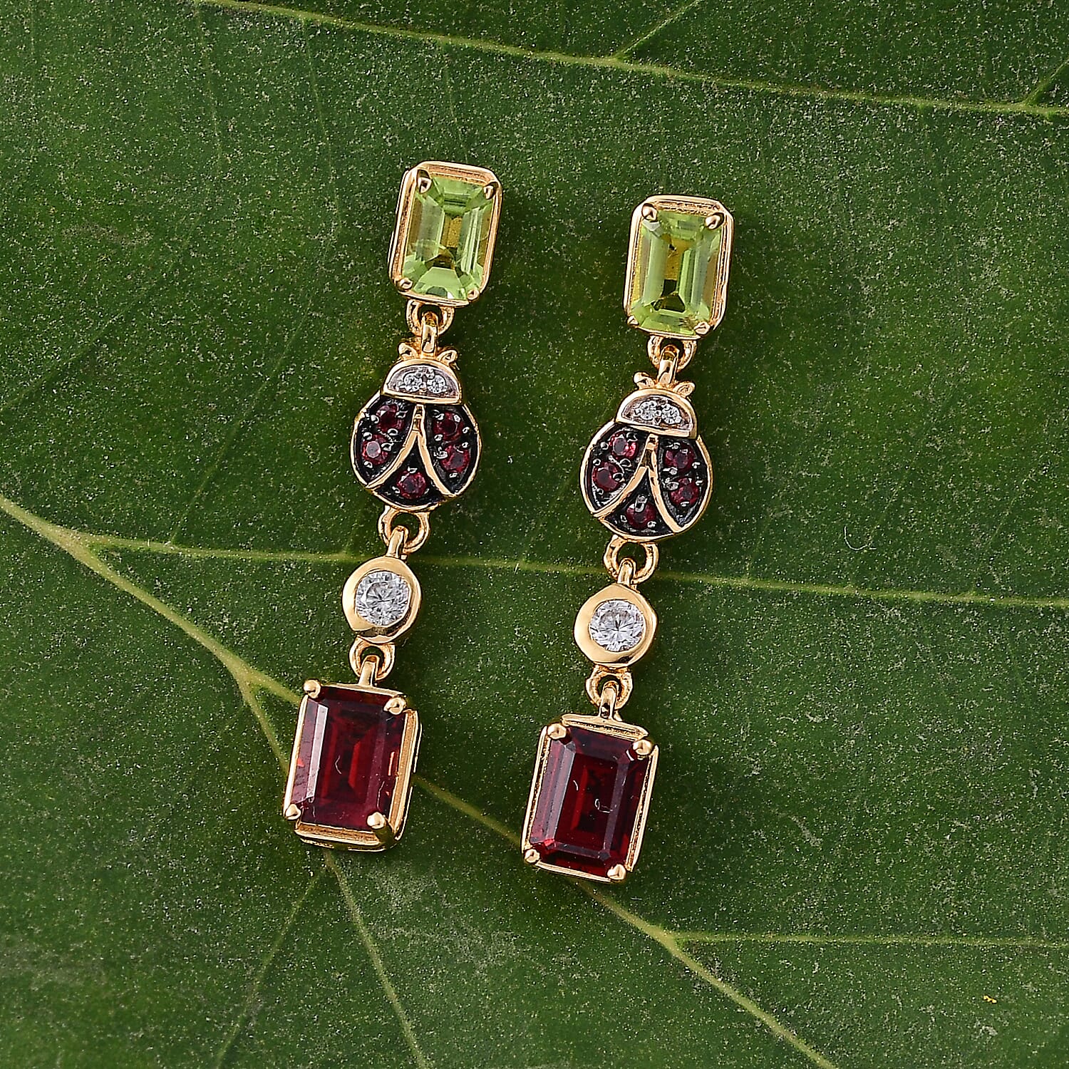 GP Trionfo Collection - Peridot, Red Garnet, Blue Sapphire &amp; White Zircon Dangling Earring with Push Back in 18K Vermeil Yellow Gold Plated Sterling Silver 4.28 Ct. 8295607 2