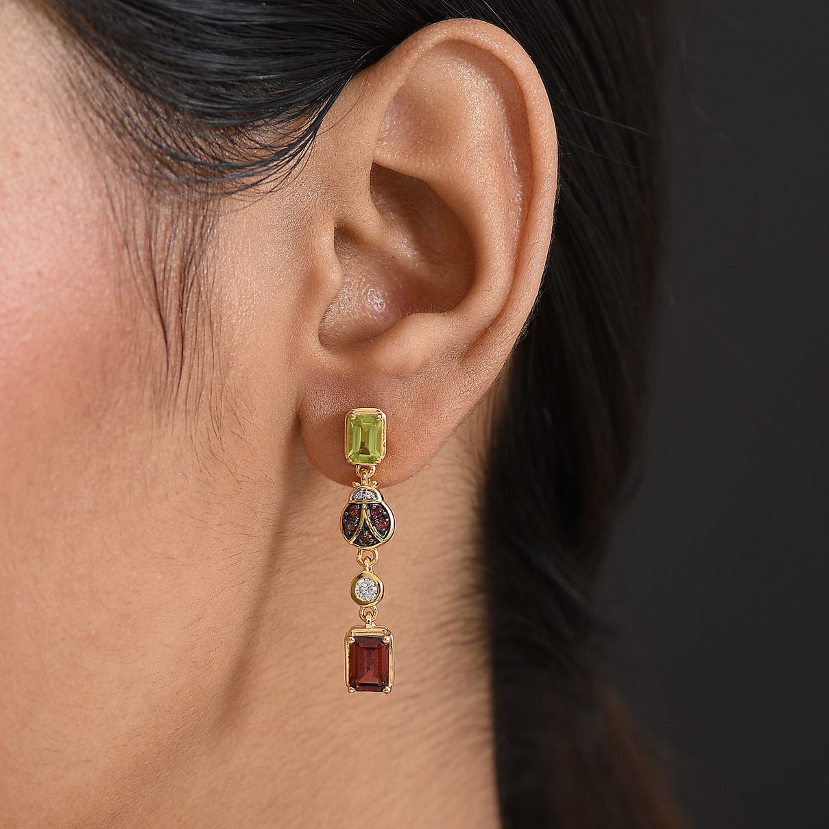 GP Trionfo Collection - Peridot, Red Garnet, Blue Sapphire &amp; White Zircon Dangling Earring with Push Back in 18K Vermeil Yellow Gold Plated Sterling Silver 4.28 Ct. 8295607 3