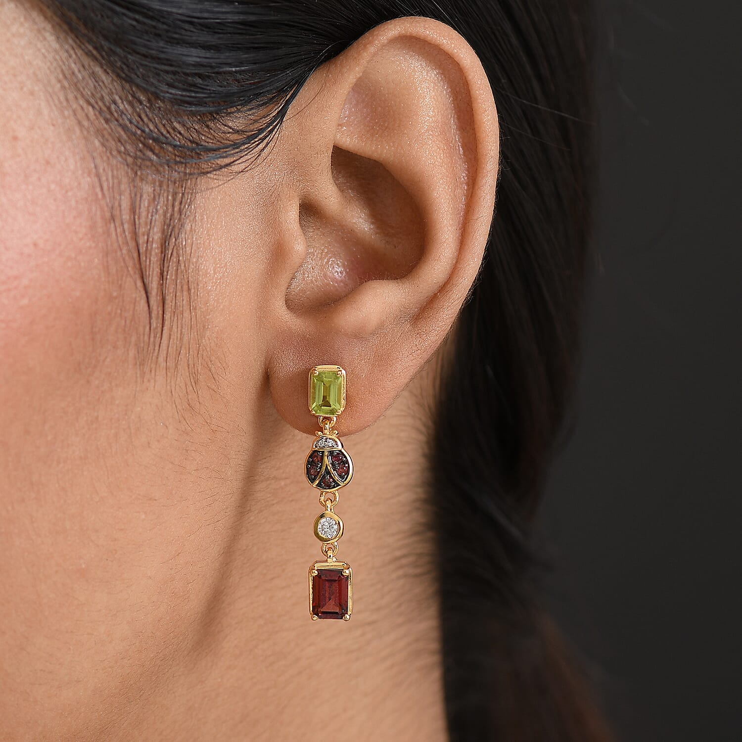 GP Trionfo Collection - Peridot, Red Garnet, Blue Sapphire &amp; White Zircon Dangling Earring with Push Back in 18K Vermeil Yellow Gold Plated Sterling Silver 4.28 Ct. 8295607 3