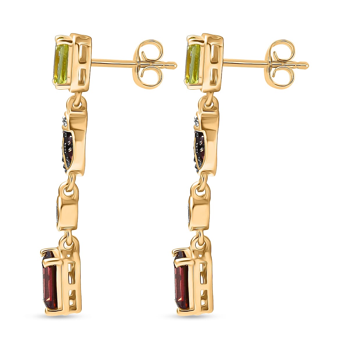 GP Trionfo Collection - Peridot, Red Garnet, Blue Sapphire &amp; White Zircon Dangling Earring with Push Back in 18K Vermeil Yellow Gold Plated Sterling Silver 4.28 Ct. 8295607 5