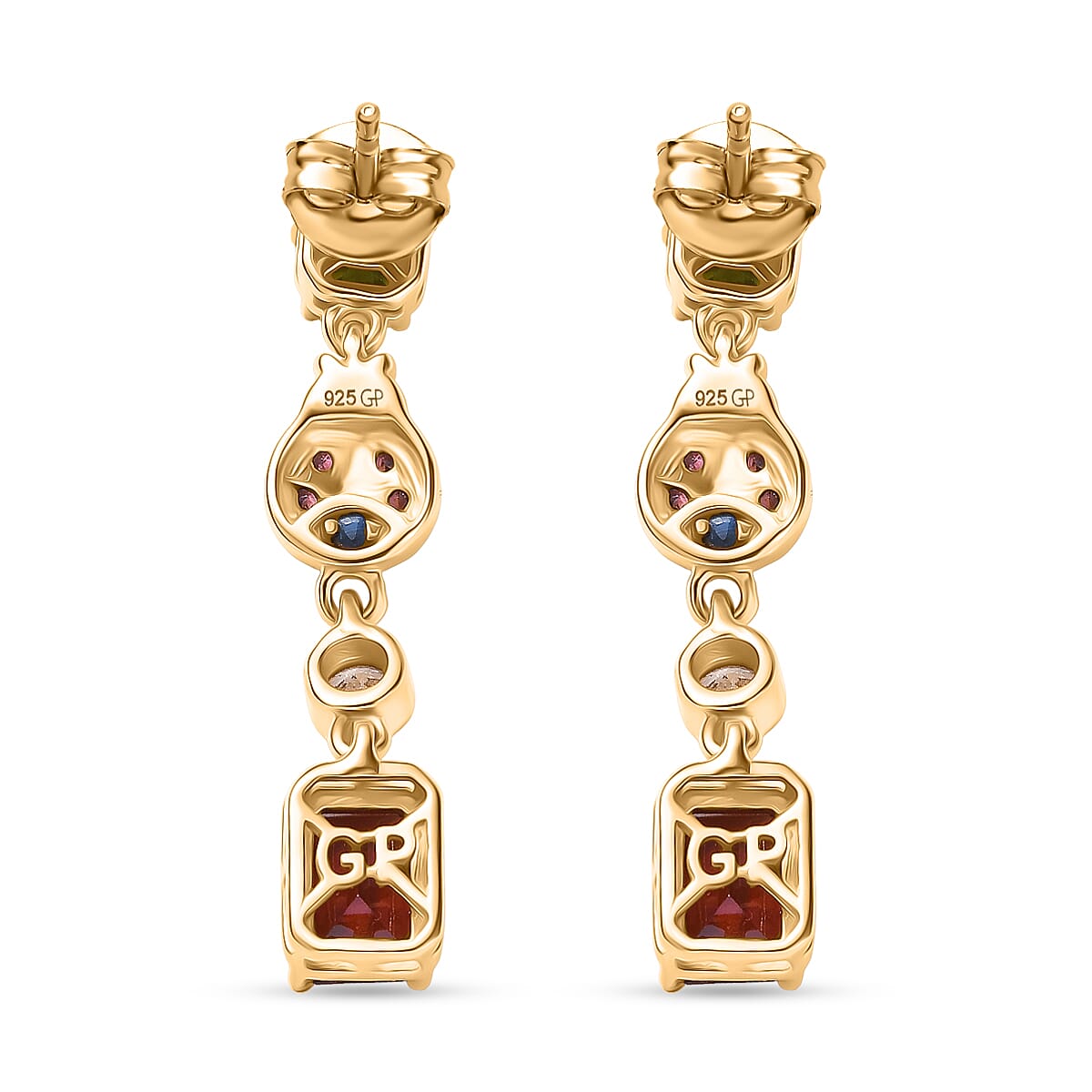 GP Trionfo Collection - Peridot, Red Garnet, Blue Sapphire &amp; White Zircon Dangling Earring with Push Back in 18K Vermeil Yellow Gold Plated Sterling Silver 4.28 Ct. 8295607 6
