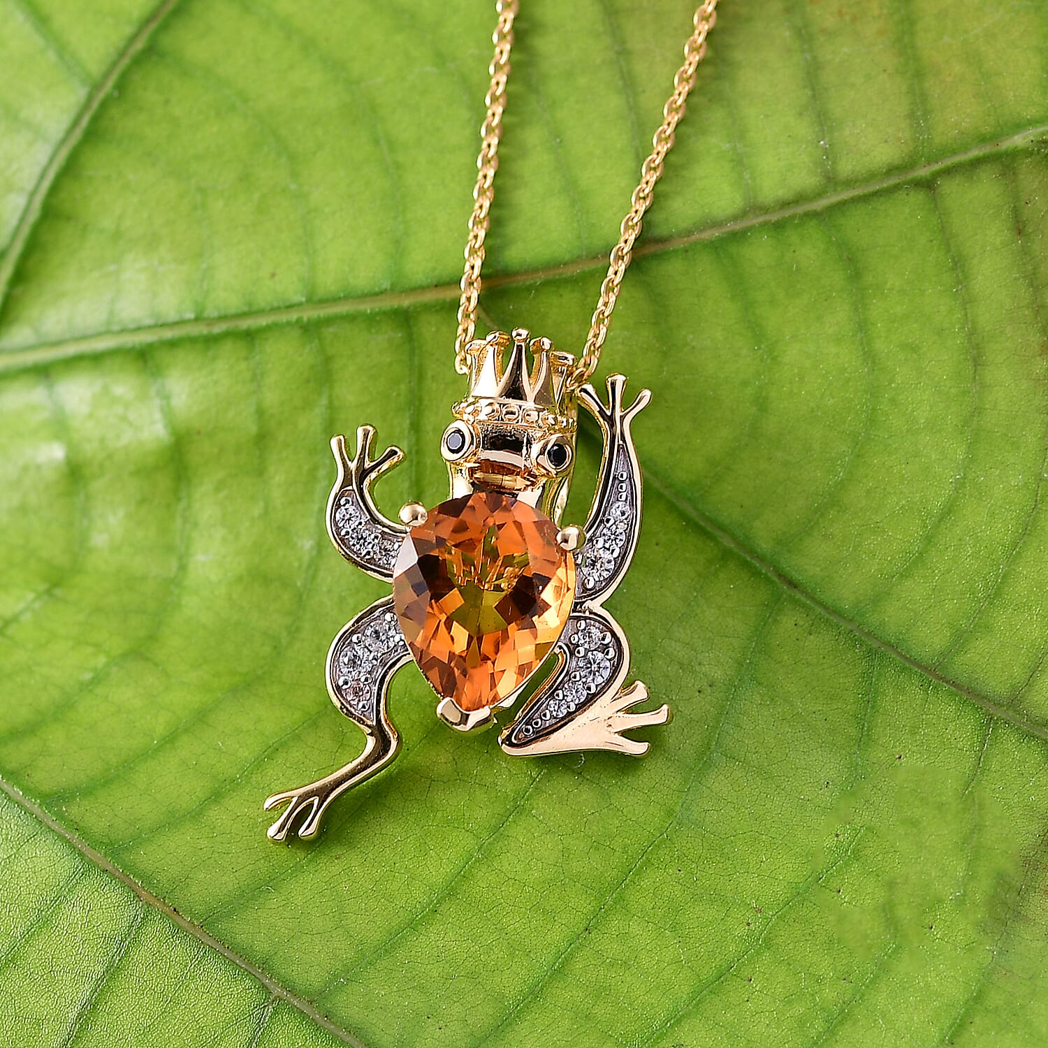 GP Trionfo Collection - Serra Gaucha Citrine &amp; Multi Gemstones Frog with Crown Pendant with Chain in 18K Vermeil Yellow Gold Plated Sterling Silver 2.49 Ct. 4428886 2
