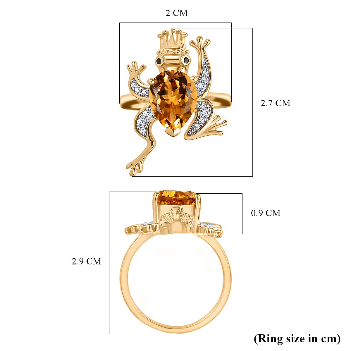 GP Trionfo Collection - Serra Gaucha Citrine &amp; Multi Gemstones Frog with Crown Ring in 18K Vermeil Yellow Gold Plated Sterling Silver 2.49 Ct. 8295523 8