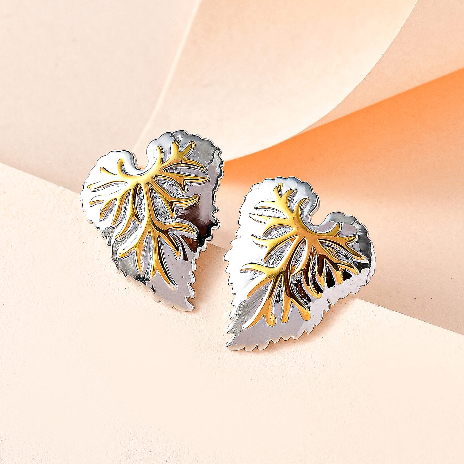 GP Maple Leaf Collection - Two-Tone Plated Sterling Silver Heart Earrings 7640615 1