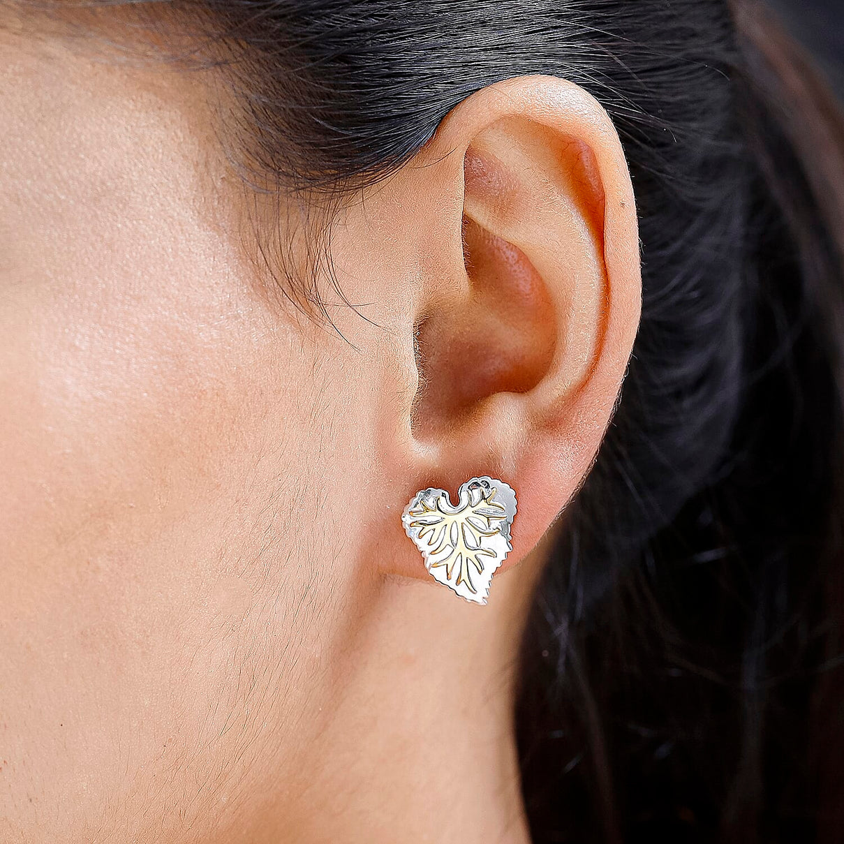GP Maple Leaf Collection - Two-Tone Plated Sterling Silver Heart Earrings 7640615 2