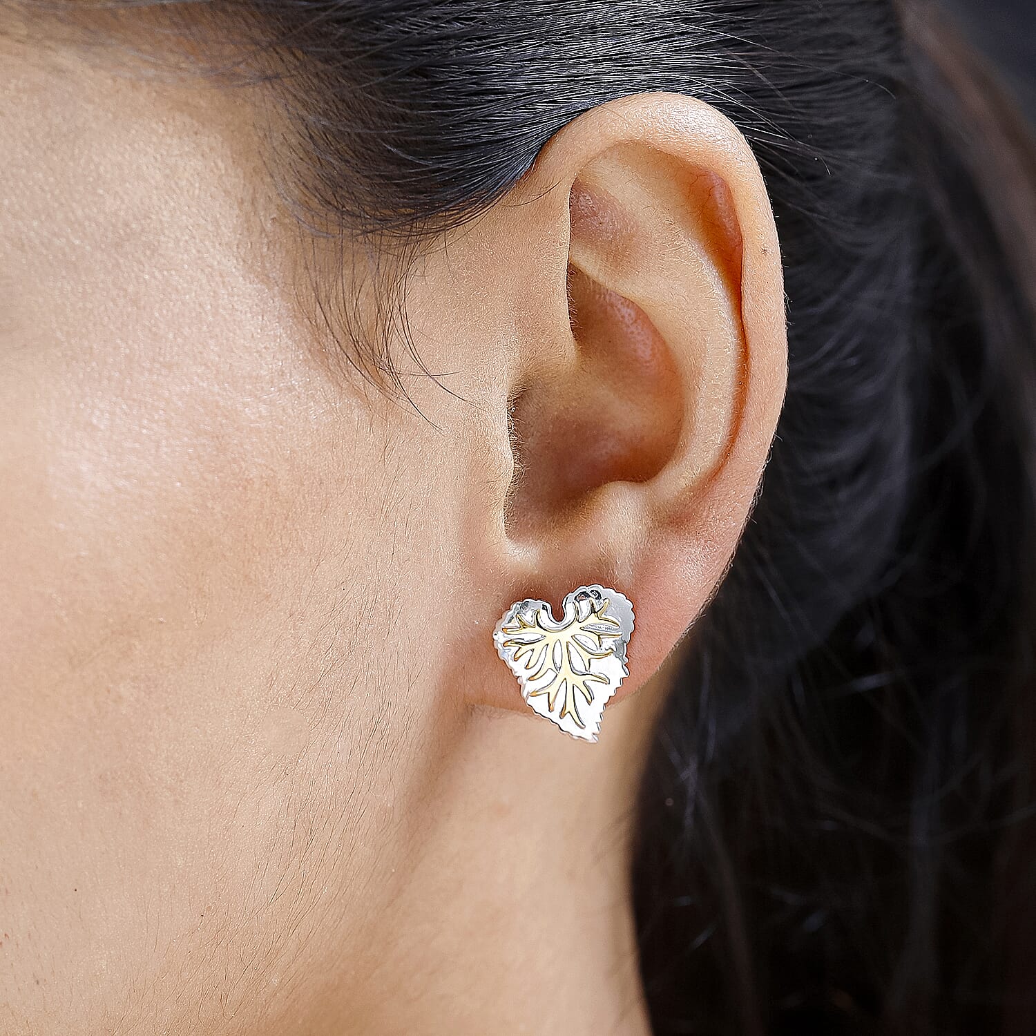 GP Maple Leaf Collection - Two-Tone Plated Sterling Silver Heart Earrings 7640615 2